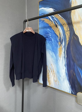 E深蓝色绵羊毛薄款圆领针织衫EBO1UNF001