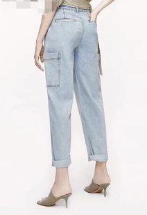 M浅蓝色双侧面大兜九分牛仔裤 MBO2JEN012