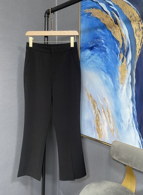 M黑色微喇裤前拼接开衩九分裤正装裤MAI2PAT044