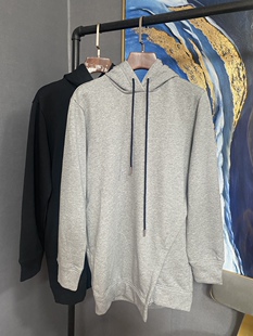 M灰黑两色前斜拉链中长款连帽卫衣MA183DRS208