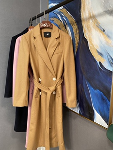 M卡其深蓝灰粉三色含羊毛白扣腰带毛呢大衣MT183OVC102