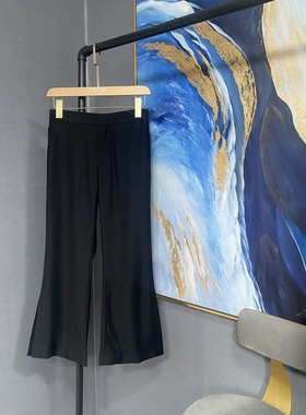 E黑色夏款含羊毛侧面高开叉修身微喇裤EA182PAT127