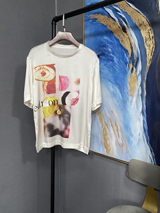 E乳白色真丝三块图案字母半袖 T恤EAI2TOP009微瑕