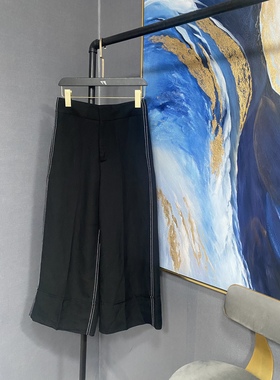 E黑色夏款侧面白色明线阔腿裤EA172PAT135