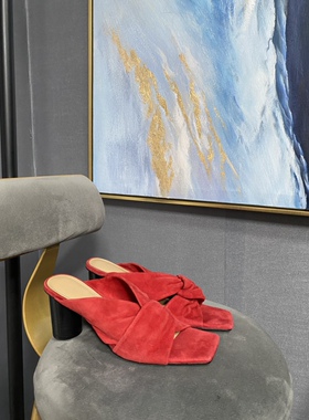 E红色绒面交叉绑带细高跟凉拖EAI2SHS001