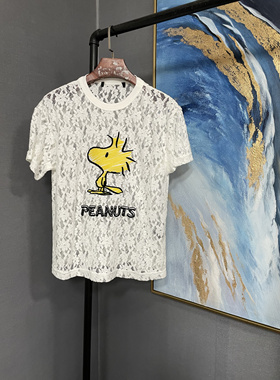 M白色蕾丝前黄色卡通图案半袖MBA2TOPT08