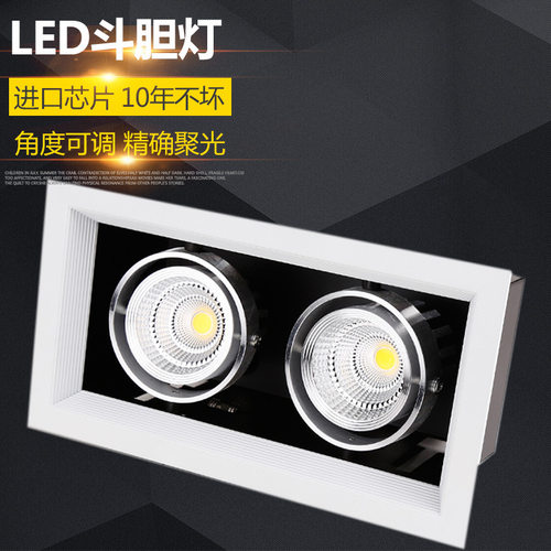 led斗胆灯单头双头射灯方形格栅嵌入式COB天花射灯斗胆灯7w12w20w