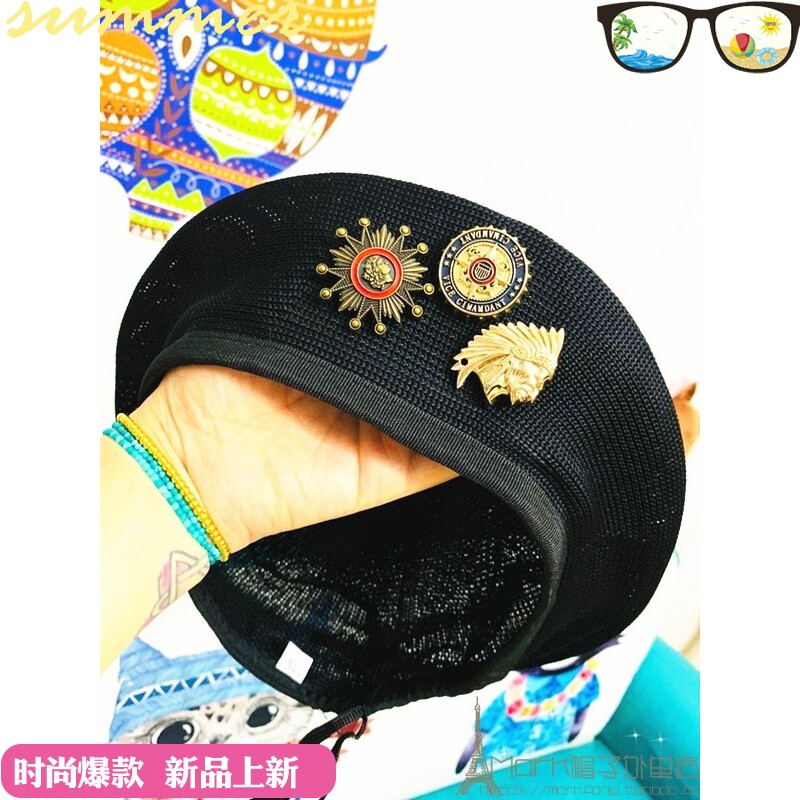 男女网红抖音快手帽视频主播 自创个性徽章贝雷帽 网纱透气薄款帽