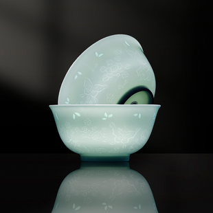 景德镇官方陶瓷影青玲珑雕刻饭碗高温中式家用餐具高颜值吃饭碗