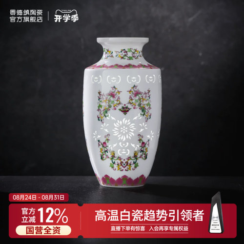 景德镇官方陶瓷玲珑雕刻花瓶家居客厅餐桌装饰品摆件送礼教师节 - 封面