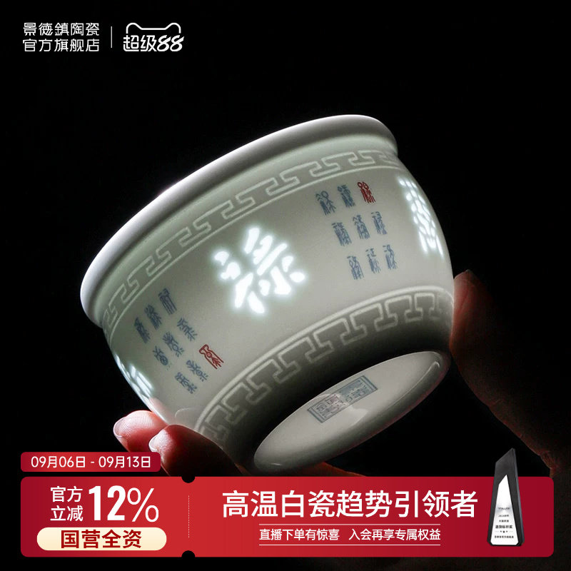 景德镇陶瓷茶杯高温白瓷釉中玲珑图片