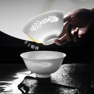 景德镇官方中国色中式 家用玲珑瓷吃饭碗盘子新款 陶瓷面碗餐具套装