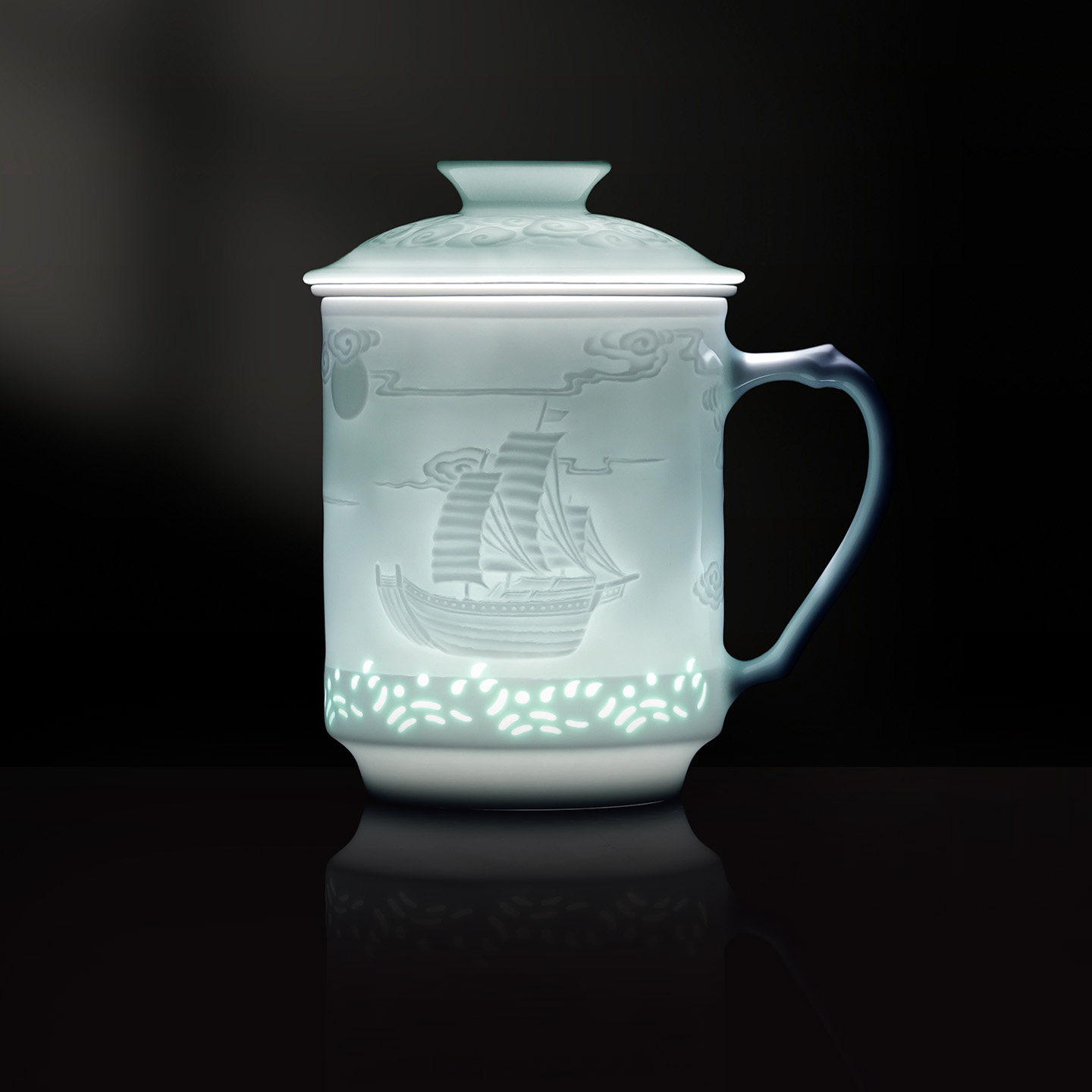 景德镇官方陶瓷办公杯马克杯玲珑茶杯家用水杯高档礼盒装杯子礼物