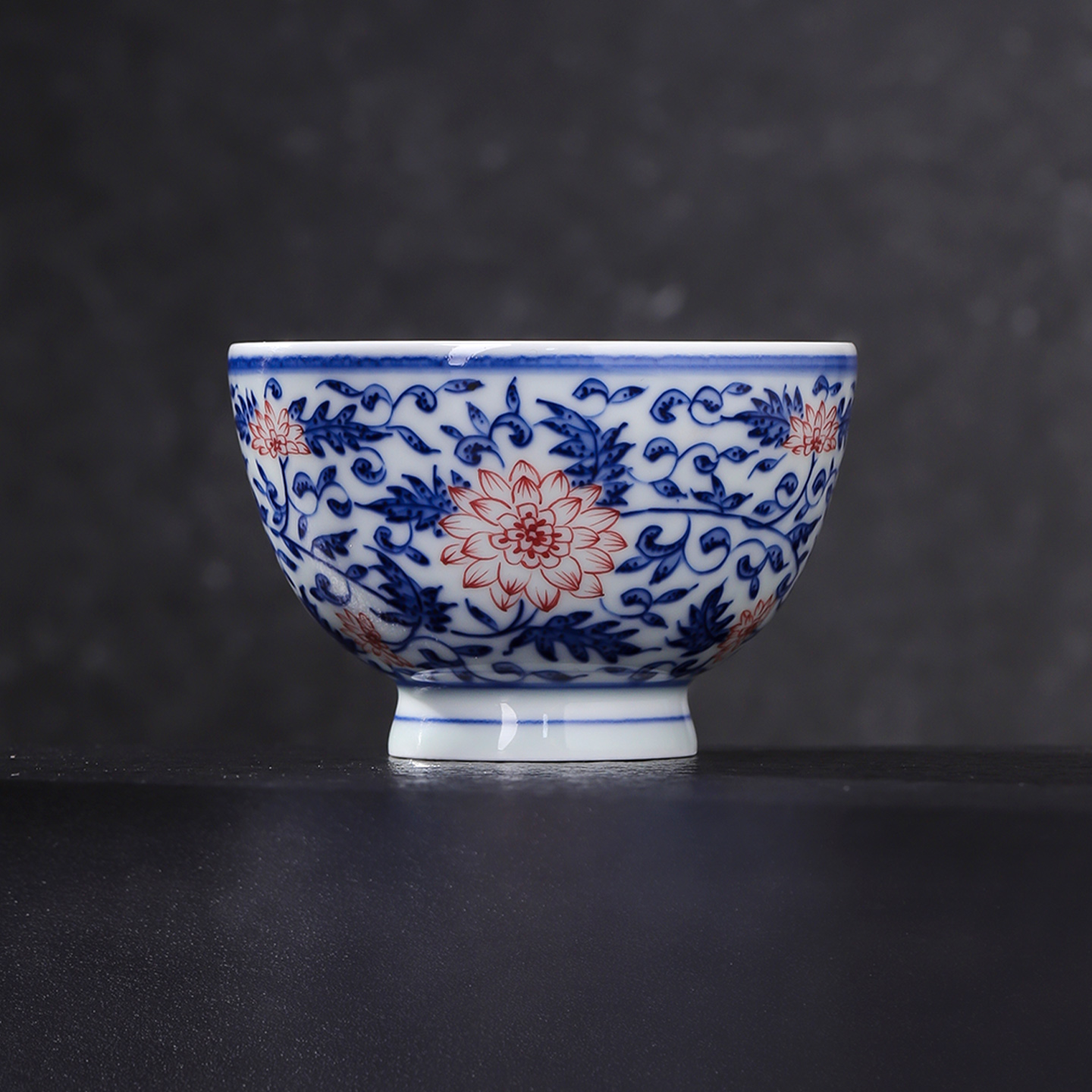 景德镇柴窑青花釉里红功夫茶杯