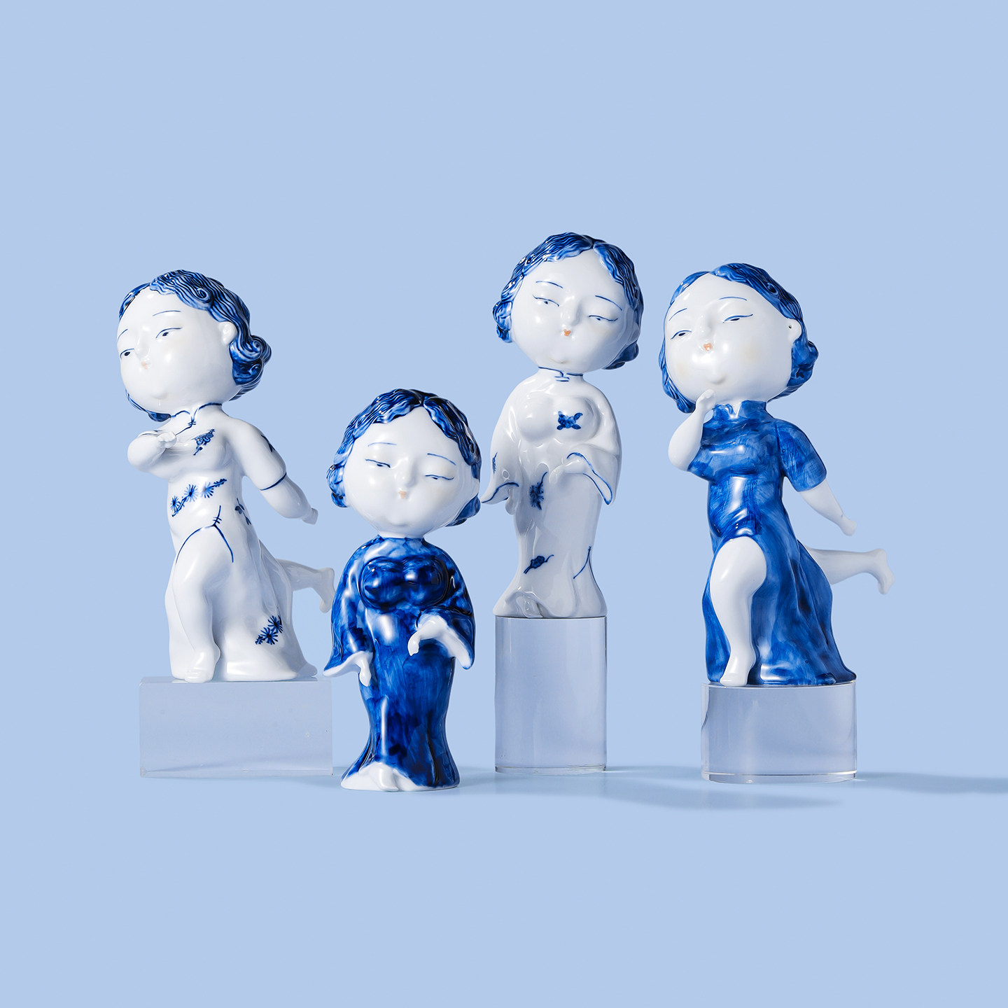 景德镇官方陶瓷人物创意摆件釉下青花艺术雕塑桌面装饰品送礼礼品