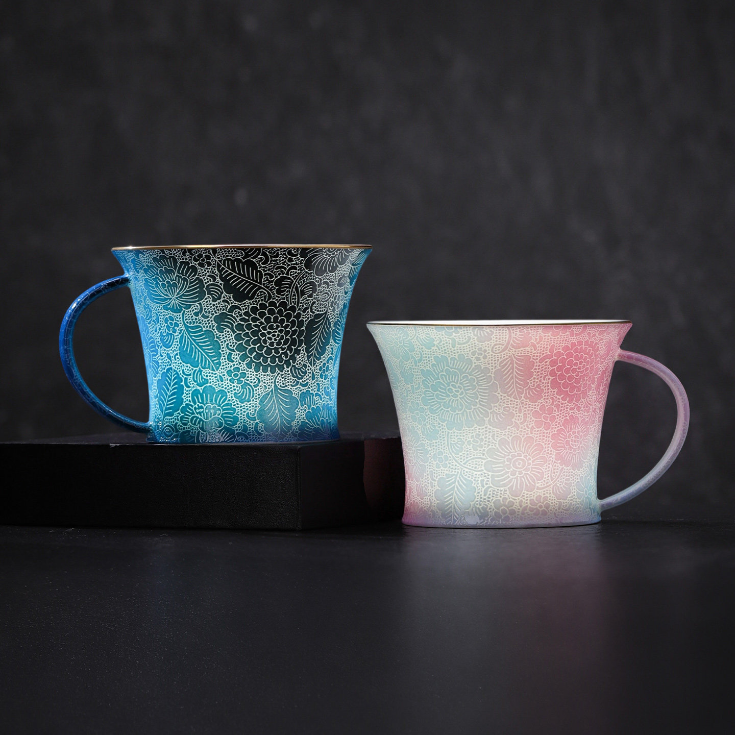 景德镇官方陶瓷家用扒花马克杯咖啡杯套装茶杯中式高档送礼礼盒