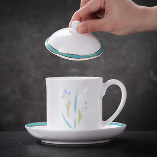 景德镇官方陶瓷马克杯带盖子水杯家用办公室喝水杯子高档轻奢送礼