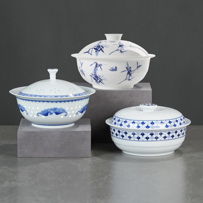 景德镇官方陶瓷青花玲珑大品锅餐具高温白瓷汤煲家用单个大熬汤锅