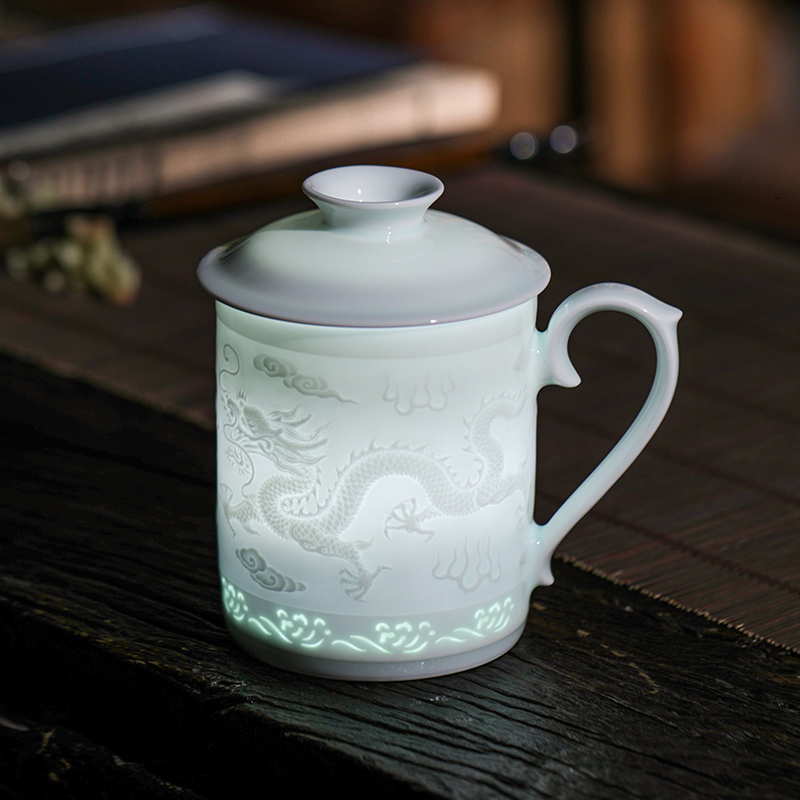 景德镇官方陶瓷新款男士泡茶喝水的玲珑家用大容量办公茶水分离杯