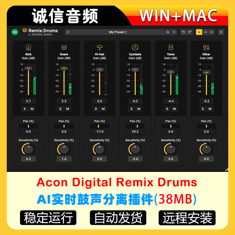 AI实时鼓声分离插件Acon Digital Remix Drums WIN+MAC