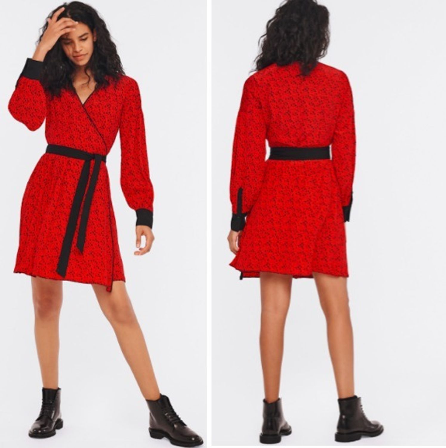 思思美代 dvf 春夏新品 大红 黑纹 裹身裙 连衣裙jimena