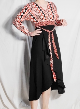 思思美代 代购dvf 连衣裙 橘色花纹 腰系带 夏 kofi