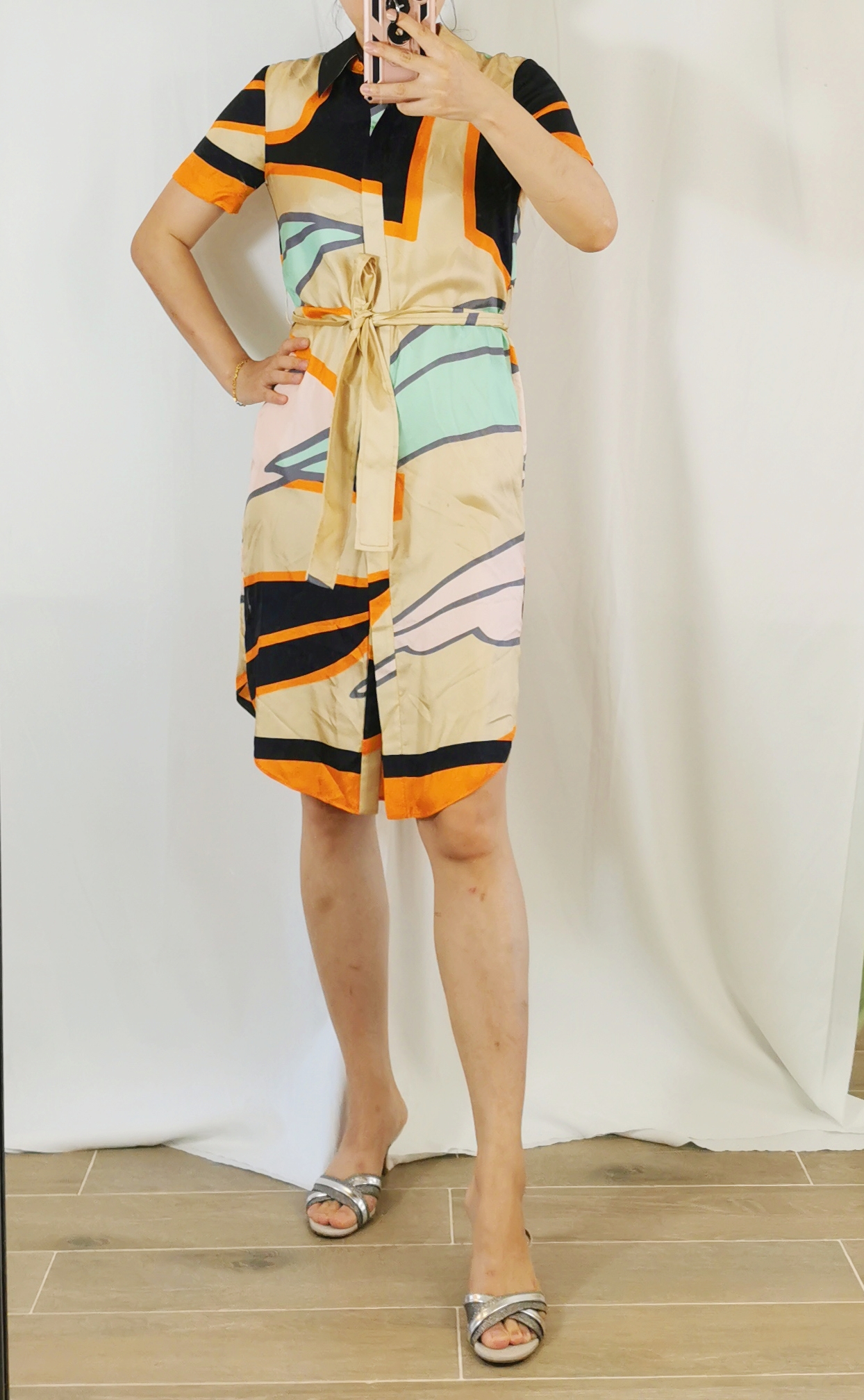 衬衫式连衣裙真丝美国正品几何