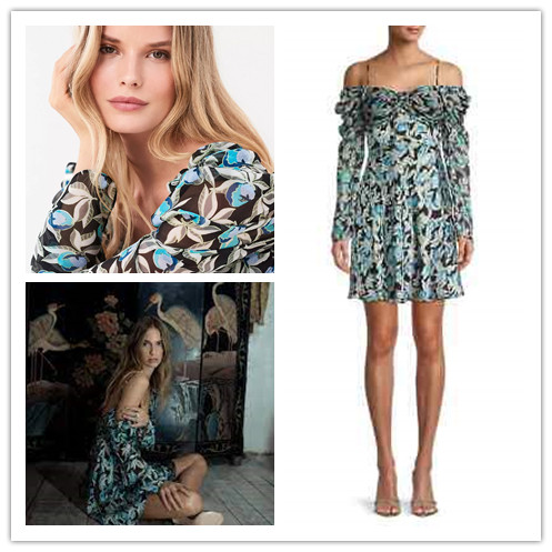 思思dvf真丝拼接兰花吊带连衣裙