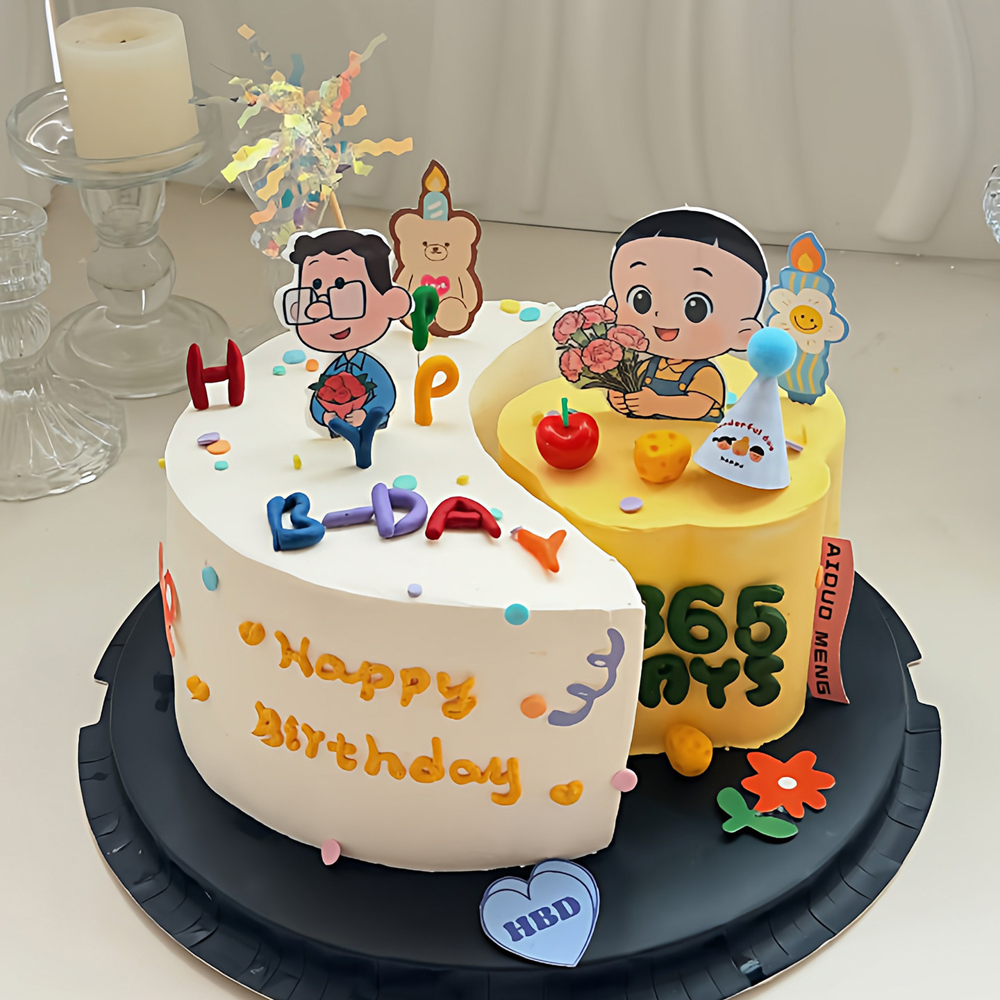 大头儿子小头爸爸生日蛋糕装饰插件卡人动漫父子周岁甜品台装饰品