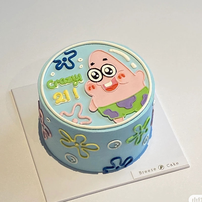 网红简约6寸手绘生日蛋糕装饰插件ins可爱卡通派大星蛋糕装饰摆件