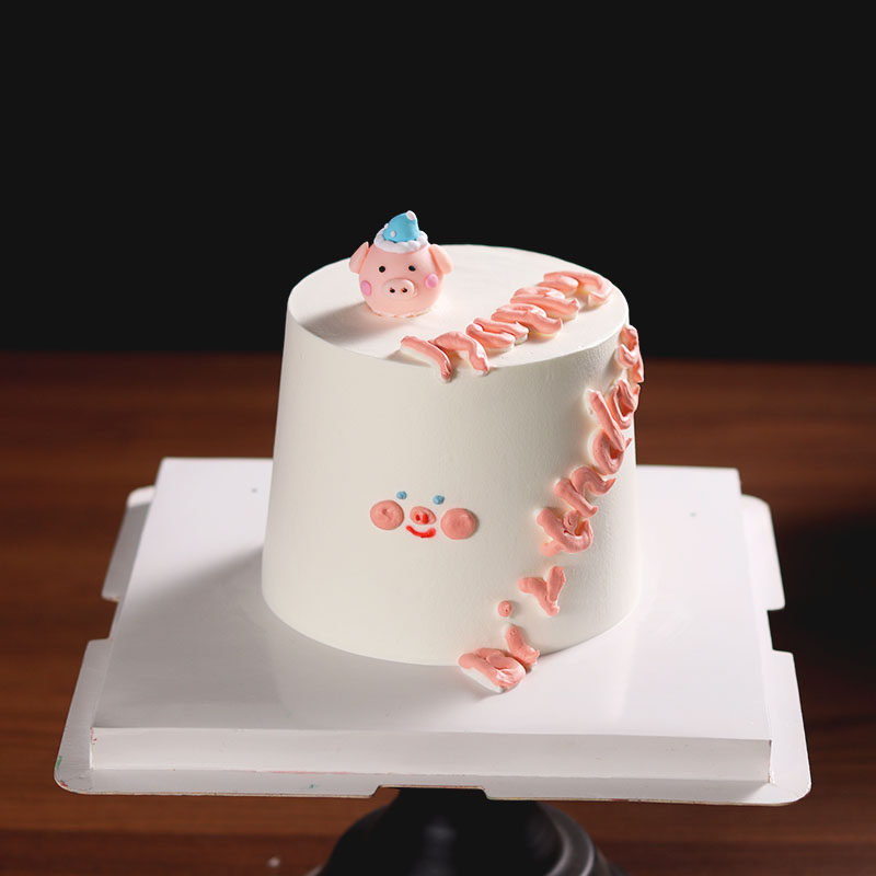 可爱派对帽小猪头生日蛋糕装饰