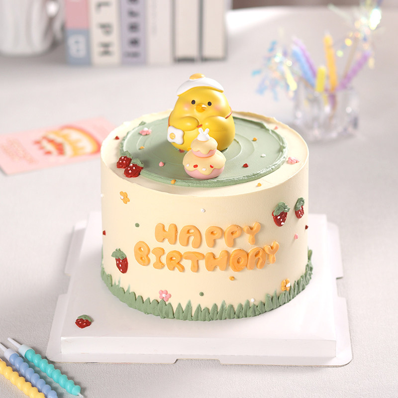 卡通小黄鸡儿童生日蛋糕装饰