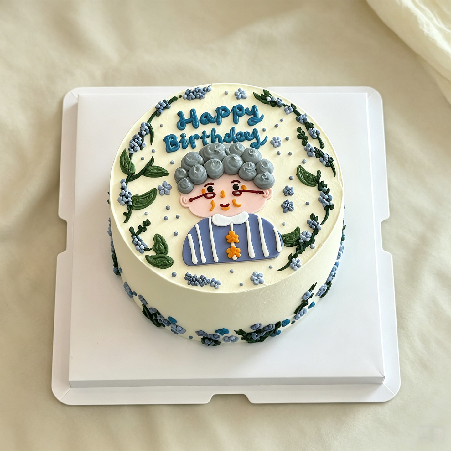 卡通卷发老奶奶生日蛋糕装饰摆件糯米纸糖霜纸长辈祝寿甜品台装饰