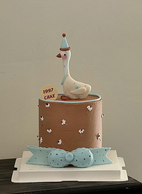 网红一只鹅生日蛋糕装饰软陶派对帽小白鹅摆件儿童宝宝三十而立鹅