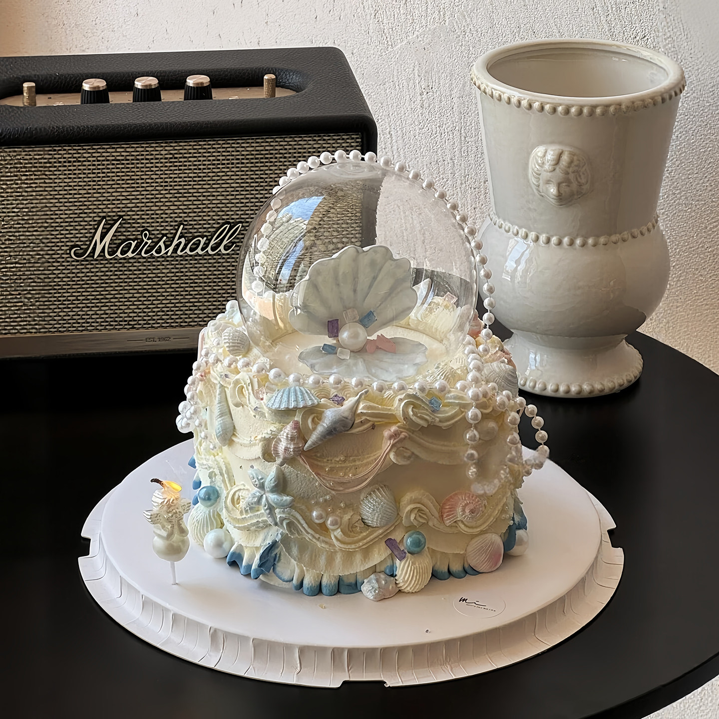 梦幻海洋珍珠贝壳生日蛋糕装饰