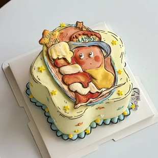 卡通手绘许愿星人生日蛋糕装饰摆件蜡烛星星人潮玩公仔烘焙装饰