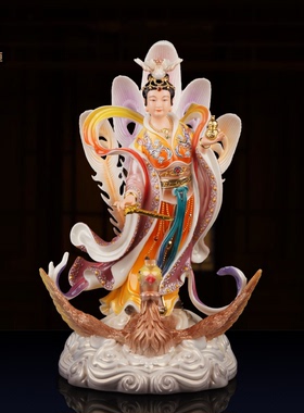 汉白玉彩绘九天玄女神像