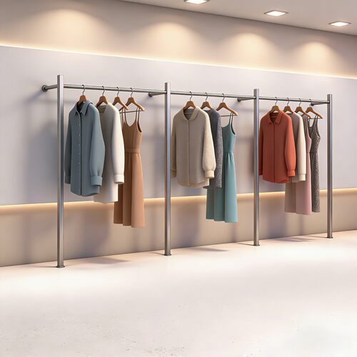 服装店上墙不锈钢挂衣杆展示架落地式陈列货架女装店专用衣服架子