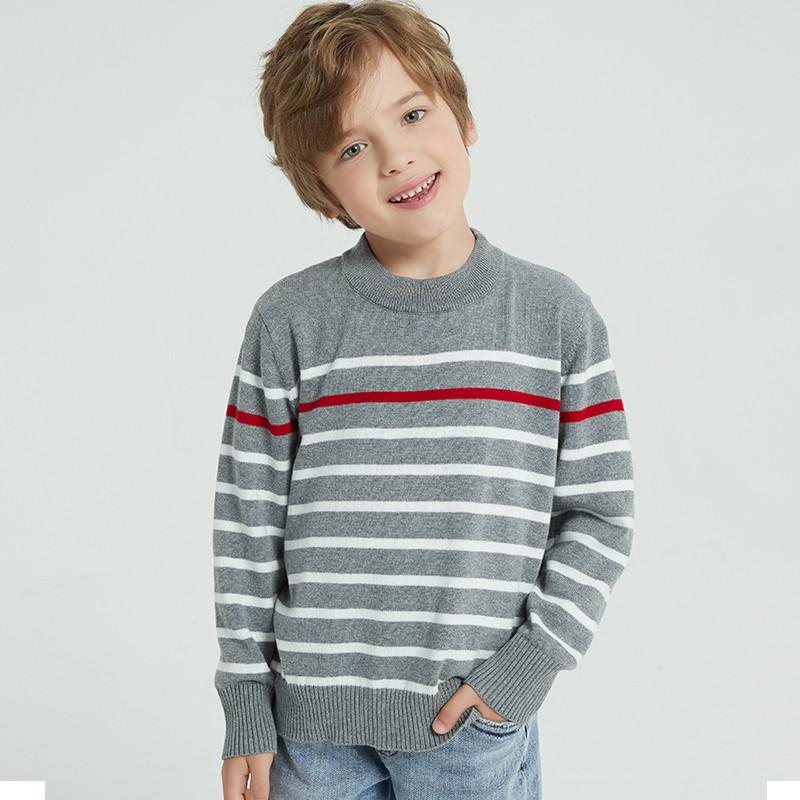 2025新中大童打底条纹套头纯棉男童毛衣圆领春秋洋气针织衫