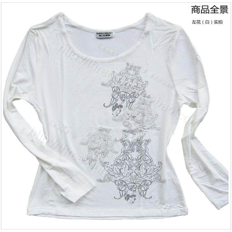 三枪女长袖T恤舒木代尔女士款竹纤维印花长袖T恤打底衫 薄款21708