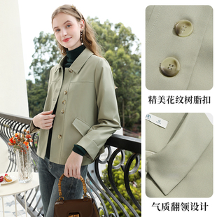 【质感梭织】艾蓓怡灰绿色短款风衣外套女2024秋季新款小个子气质