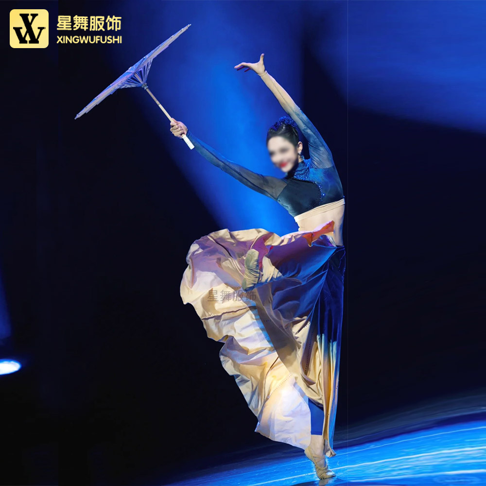 炳灵璀璨傣族舞蹈服剧目演出服碧波清影艺考服装定制显白傣族舞裙