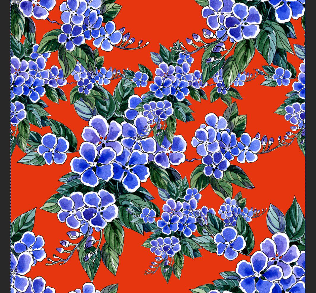 四方连续花型设计psd tif印花格式 素材  手绘花朵花卉水彩t1-74