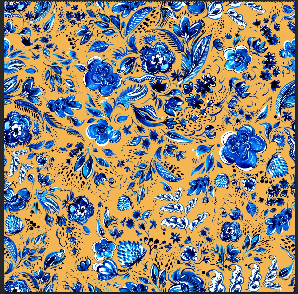 四方连续花型设计PSD TIF印花格式 素材  手绘花朵青花T2-35