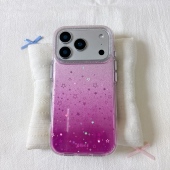 ins鎏金渐变粉色星星圆边双层适用苹果17promax手机壳iPhone16新款 保护套15 13全包硅胶防摔日韩
