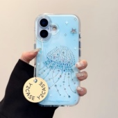 ins闪片彩色宝石水母圆边双层适用苹果17promax手机壳iPhone16新款 保护套15 13全包硅胶防摔日韩小众