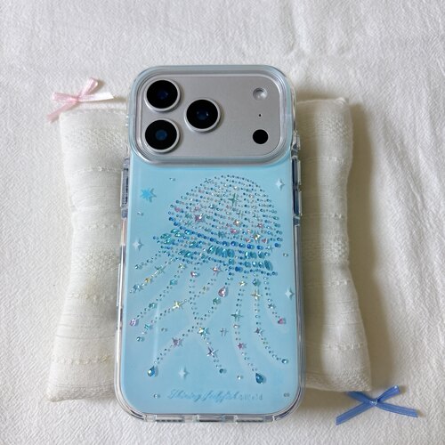 ins闪片彩色宝石水母圆边双层适用苹果17promax手机壳iPhone16新款保护套15/14/13全包硅胶防摔日韩小众