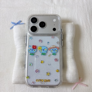 可爱夏威夷三个酷儿插画圆边双层适用苹果17promax手机壳iPhone16新款保护套15 /14/13全包硅胶防摔日韩