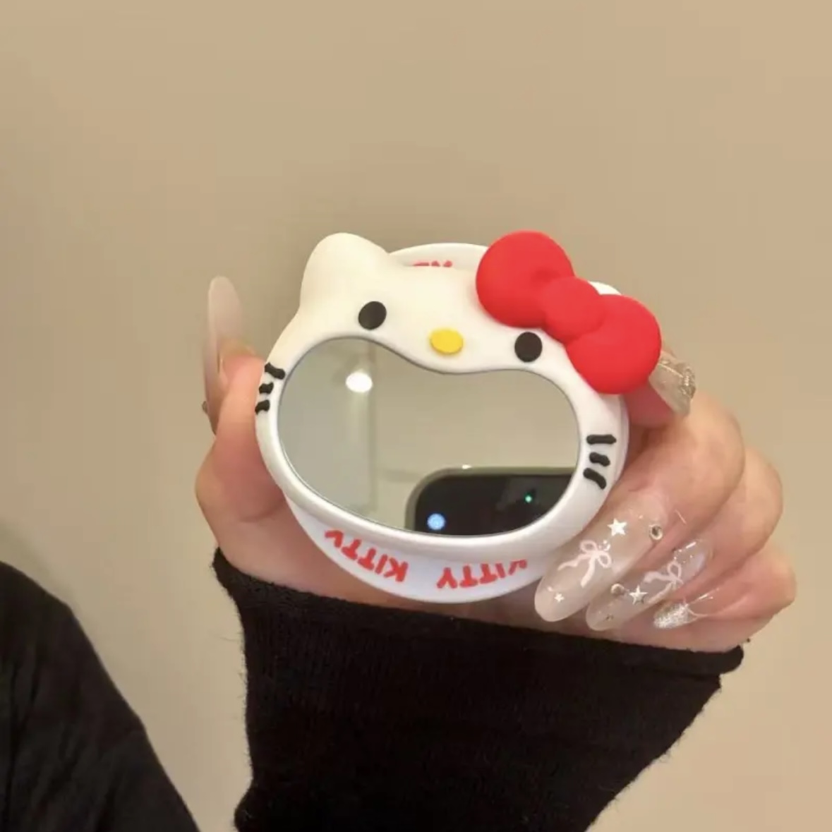 可爱大嘴镜面kitty适用MagSafe手机磁吸懒人伸缩气囊支架强力吸附