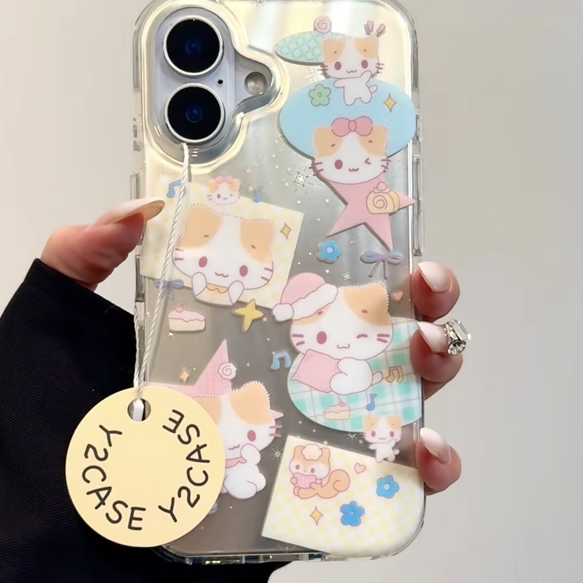 可爱信封棉花糖猫咪圆边双层适用苹果16promax手机壳iPhone15新款保护套14/13全包硅胶防摔日韩小众
